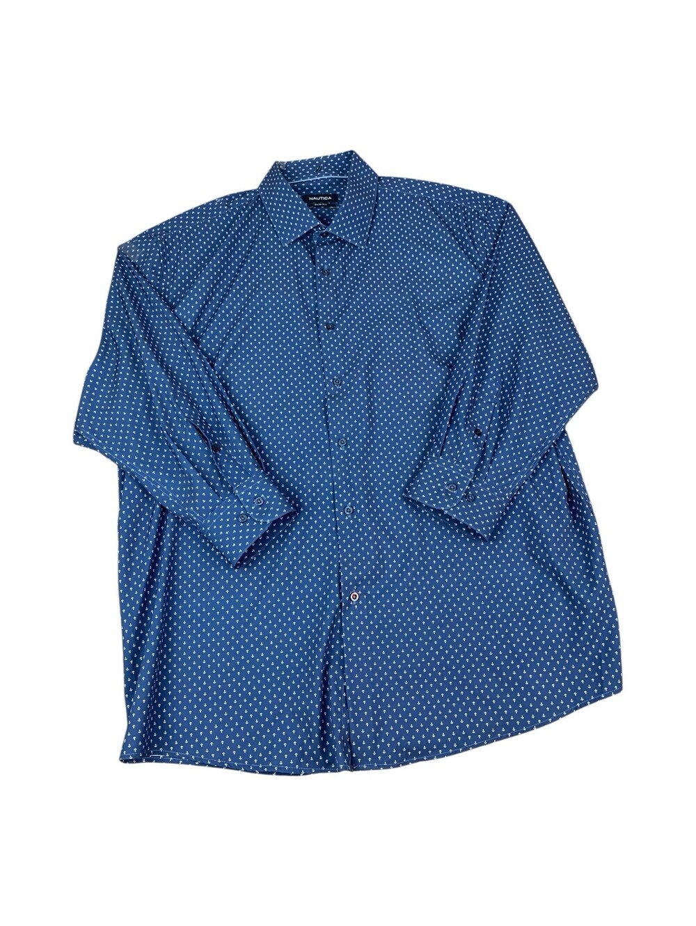 Nautica Slim Fit Men’s Button Up Shirt, Navy Blue, Anchors Print, Size Large